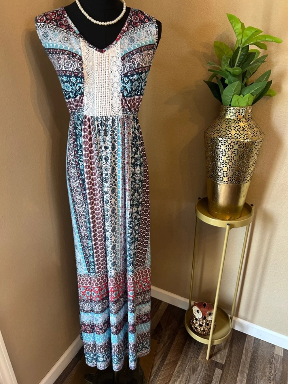 Style & Co. Blue, Navy & Red Patterned Maxi Dress - Picture 5 of 15